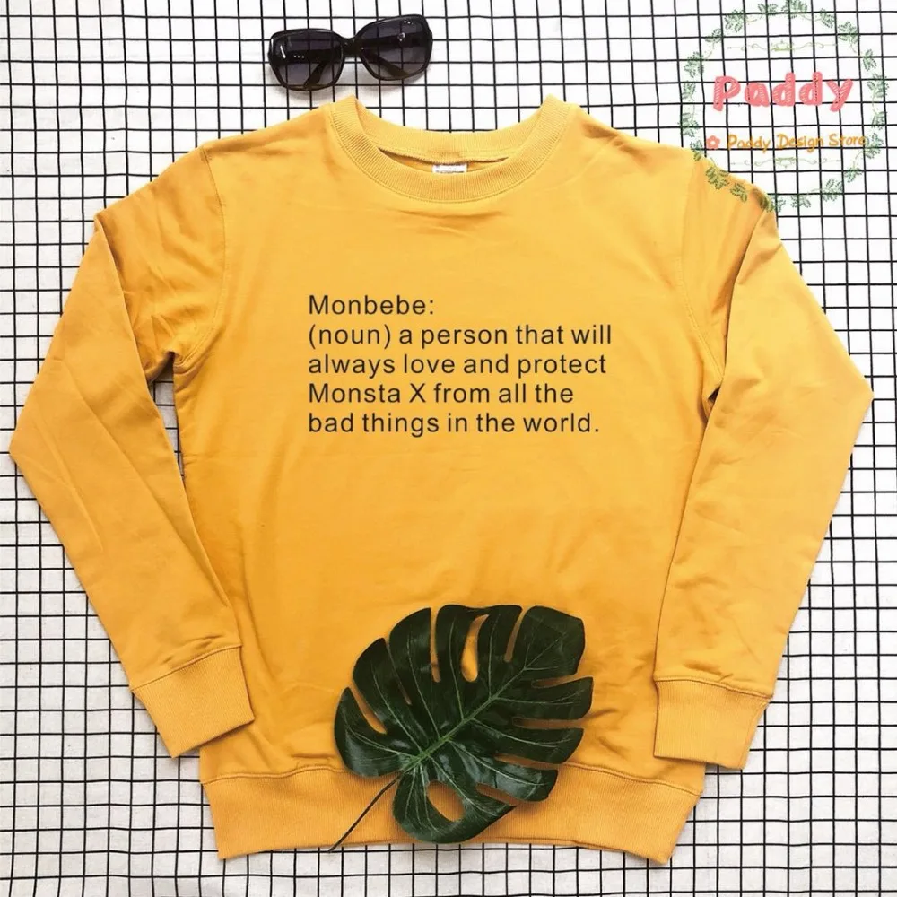Джемпер Monsta X с надписью KPOP Monbebe noun свитшот круглым вырезом уличные пуловеры топы