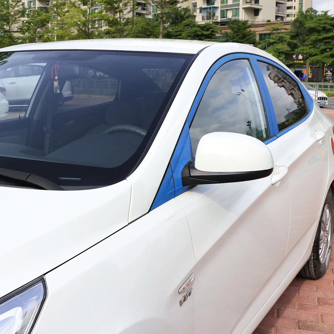 Авто оконная рама ABC столб планки из углеродного волокна защитная пленка наклейка для автомобиля Стайлинг для hyundai Solaris Verna аксессуары - Название цвета: carbon fiber blue