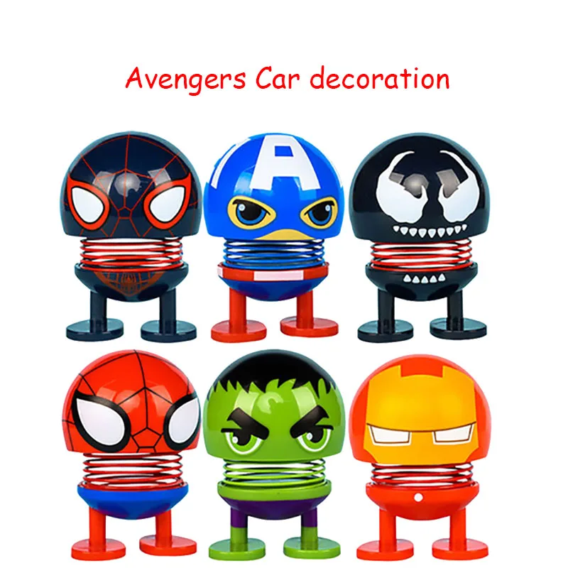 

12pcs Marvel Avengers Iron Spider Man Hulk Captain America Car Decoration keychain keyring Shake Head Display Doll Toy key chain