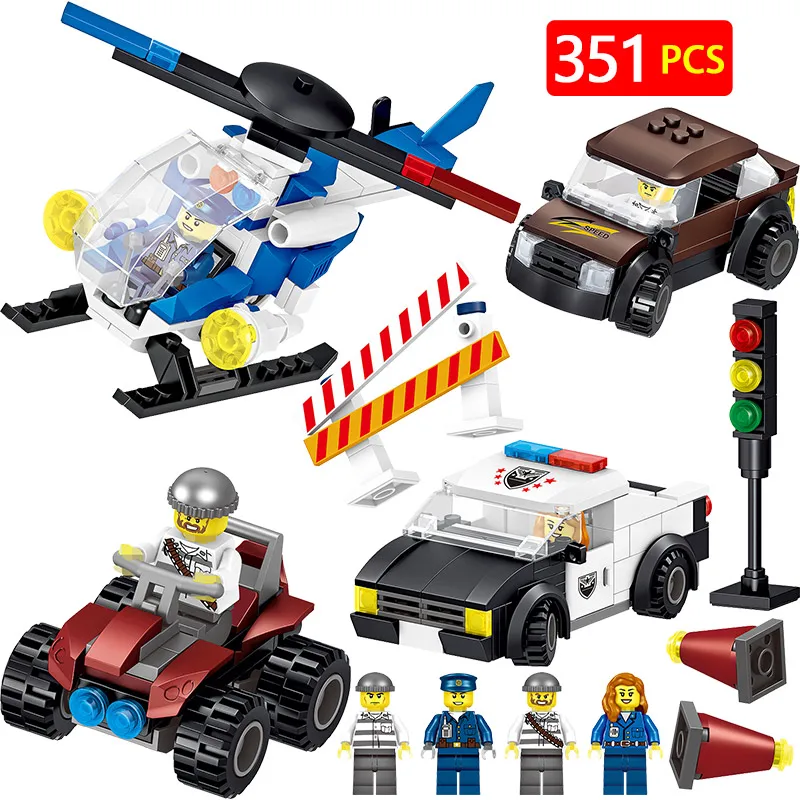 

351 PCS Chasing Qatari Prisoners Helicopter Police Car Building Block Bricks Educational Toys Compatible With Legoed City Police