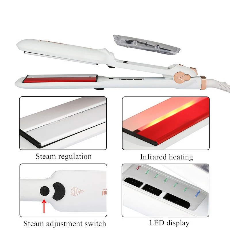 Паровой выпрямитель для волос с инфракрасным нагревом, плоский утюг, светодиодный дисплей, выпрямляющий Утюг, 2 дюйма, салонные Инструменты для укладки, Влажная и сухая прическа