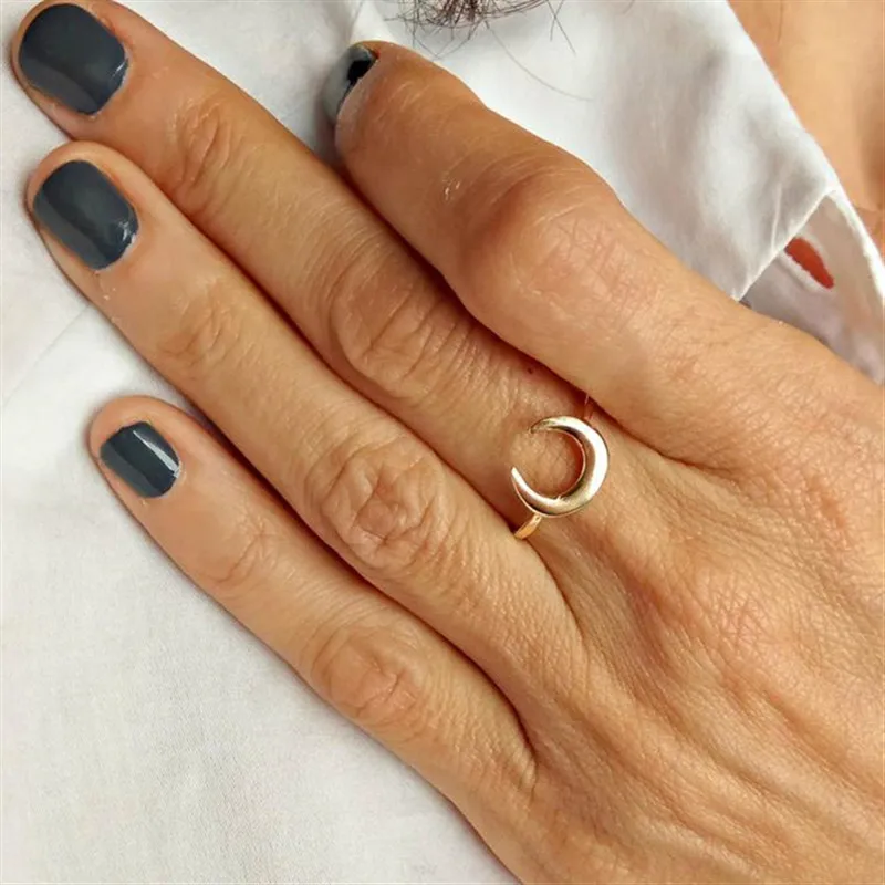 Trendy Moon Ring Crescent Moon Ring Minimalist Half Moon Finger Jewelry Gift for Women Double Horn Boho Bague Femme 2