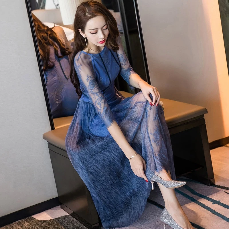 

Spring and summer new women's wear old vintage lace yarn fairy chiffon long dress.