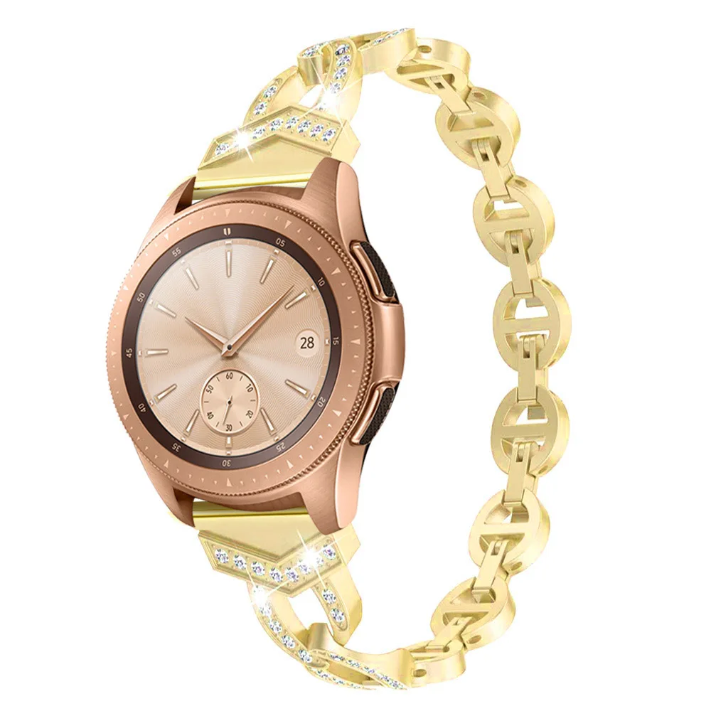 Для женщин бриллиантовый браслет для samsung Galaxy Watch 46/42 мм/Активный 2 1 ремешок для samsung Шестерни S3 быстроразъёмное соединение ленточная металлический ремешок на запястье - Цвет ремешка: Gold