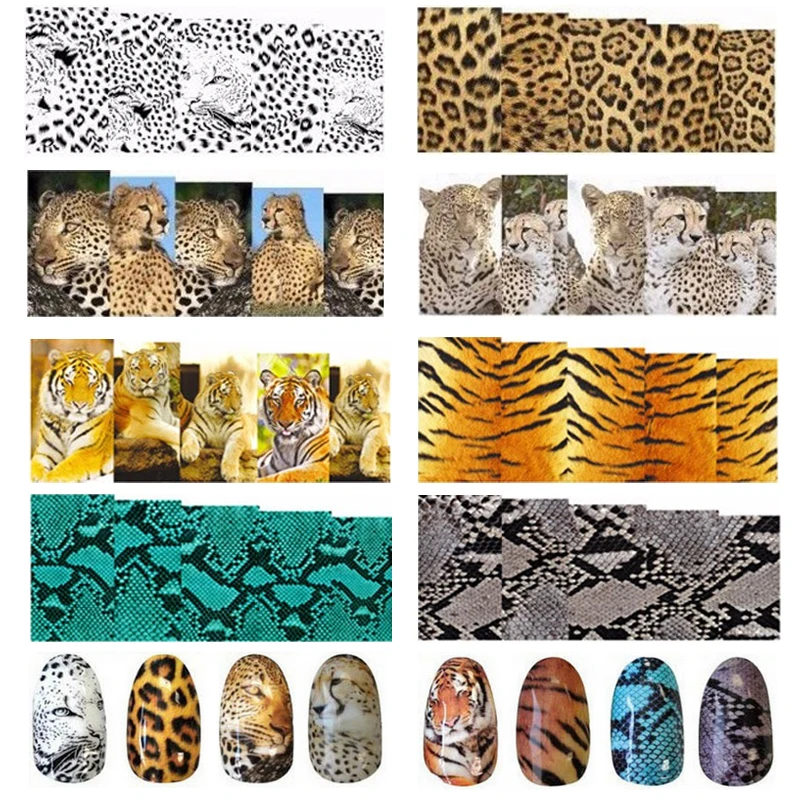 Животные наклейки для ногтей вода для гель-лака леопард тигр Змеиный узор маникюр для красоты ногтей искусство акрил 8 стилей доступны