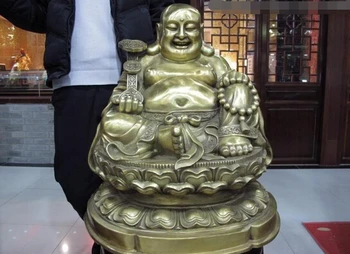 

wholesale factory China Buddhism Brass Copper Seat RuYi Money Happy Laugh Maitreya Buddha Statue AE1024