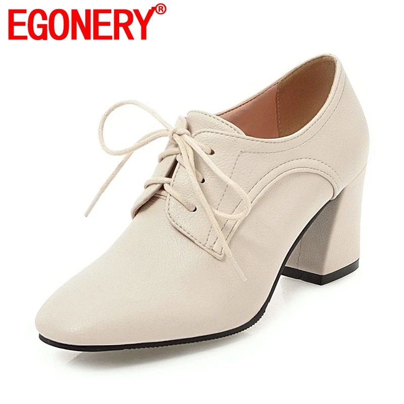 EGONERY women good quality high heels shoes casual shoes lace up office