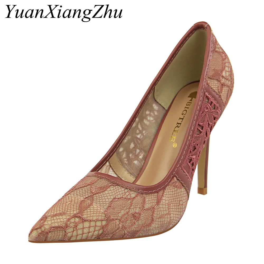 

Summer Mesh Womens High Heels 2018 New Sexy Hollow Woman Pumps Fashion Embroidery 9.5CM Fine With Pointed Party Ladie Shoes