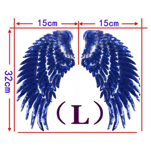 6 цветов большая блестка патч DIY Крылья Ангела железо на патчи для детской одежды Пришивные вышитые патч-мотив наклейки для аппликаций - Цвет: Blue Large Size