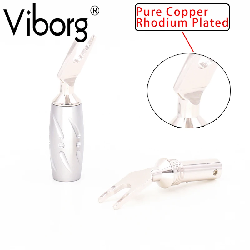 

4XViborg Audio High Performance Pure Red Copper Spade Plug Rhodium Plated Spade Fork Banana Plug Screw Locking Banana Connector
