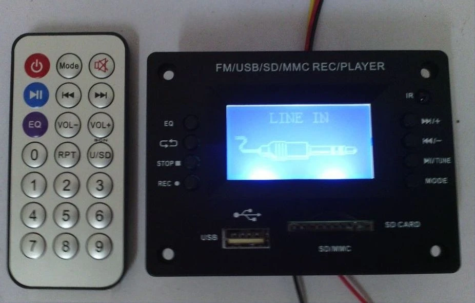 

Mp3 display decoder board 12v With Radio remote can insert U disk SD card play USB / MMC REC / PLAYER 3 music