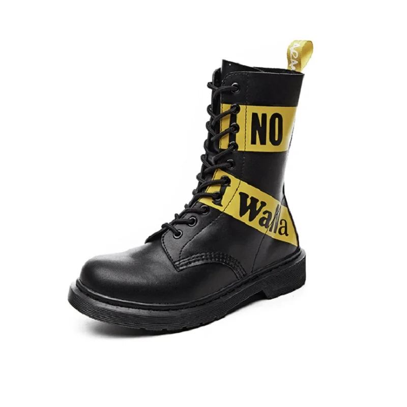 

Fashion 2019 Autumn&Winter New Genuine Leather Martin Ankle Women Boots Sewing Lace-Up In Font Round Toe Flat With Shoes Women