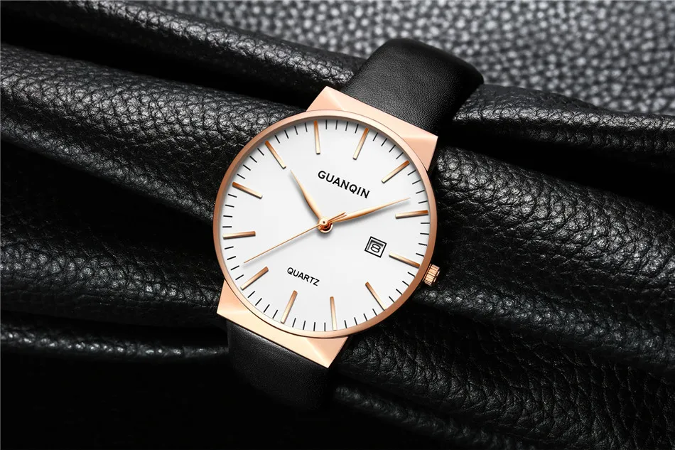 2017 GUANQIN Watch Men Ultra Thin Simple Fashion Casual Quartz Men Watches Leather Strap Men Clock Wristwatch Birthday Gift (5)