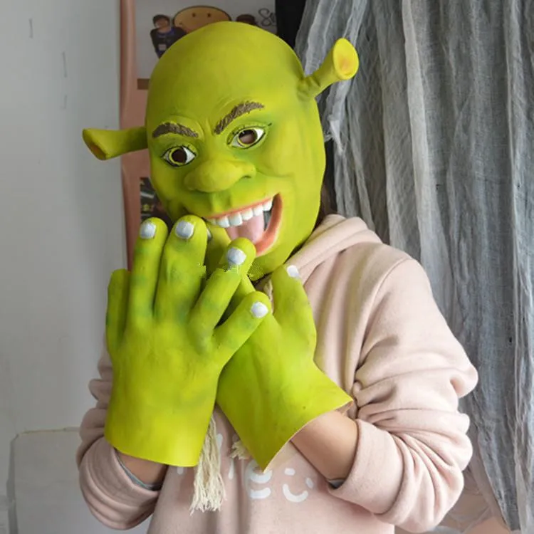 Фильм Персонаж полный голова латексные маски Зеленый шрек Маска для вечеринки косплей с перчатками Хэллоуин Маскарад косплей костюмы реквизит