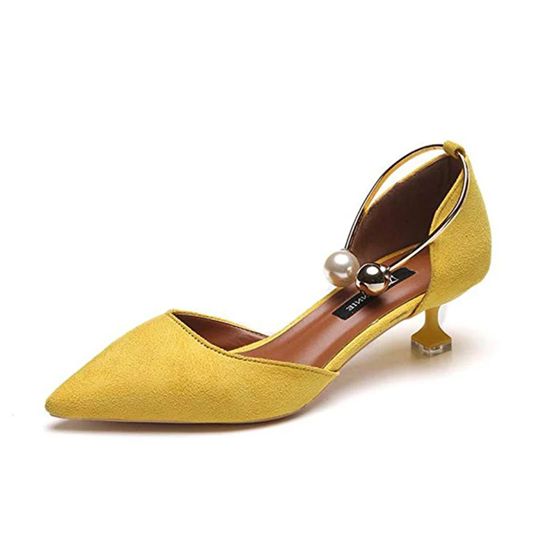 

Women Sandals Summer Chic Suede Pointed Toe Kitten Heels Pearl Strap Female Sandals Elegant Mid Heel Parties Outdoor Sandals