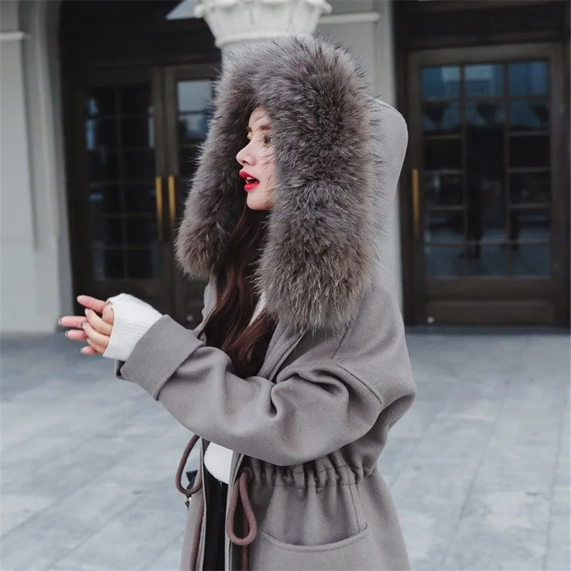 Pour Tranchée Filles Fourrure De Manteau À Col Avec Capuchon kaki Femmes Long Les Mince Gris RAvqwR