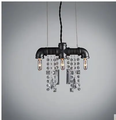 

Retro iron pipe crystal pendant lights reative living room bedroom cafe personalized party clothing store pendant lamps ZA SG41