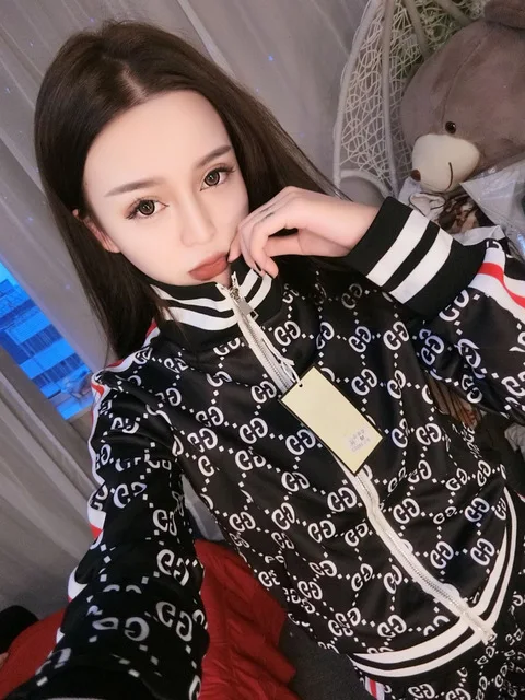 

New Spring Women's Casual Baseball uniform suit woman's High collar hoodie two-piece suit Printed jacket and pants