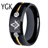 Tungsten Carbide Rings Vacuum Plating Black Golden Line Rings With White Stones Mason Masonic Tungsten Ring Anniversary Gift 1
