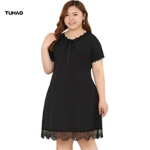 TUHAO, женские элегантные кружевные платья больших размеров 10XL 8XL, летнее черное платье с галстуком-бабочкой, милое платье в стиле ампир, Офисная Женская одежда, платья MS28