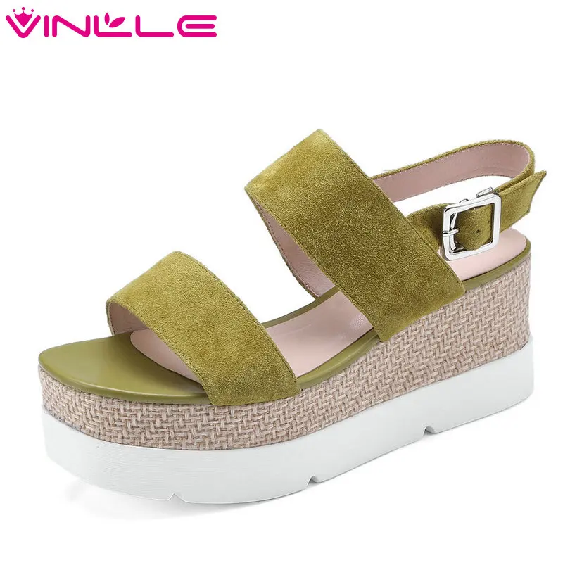 

VINLLE 2018 Women Sandals Shoes Woman Peep Toe Slingback Wedge High Heel Leather Platform Ladies Wedding Shoes Size 34-42