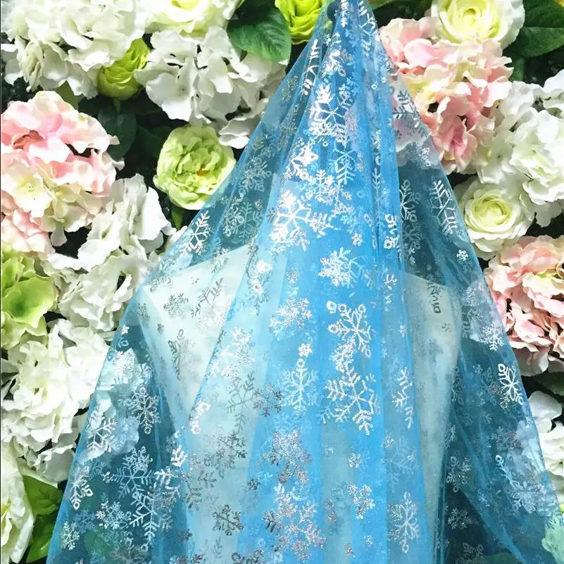 150 см* 50 см принцесса Снежинка Органза Ткань Синий Серебряный Блеск Косплей блестящая яркая накидка из ткани швейная кукольная Ткань DIY ремесло