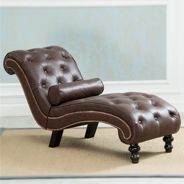 Классический кожаный шезлонг диван с подушкой мебель для гостиной современный ленивый шезлонг стул для спальни сна Lounge деревянные ножки - Цвет: Dark Brown