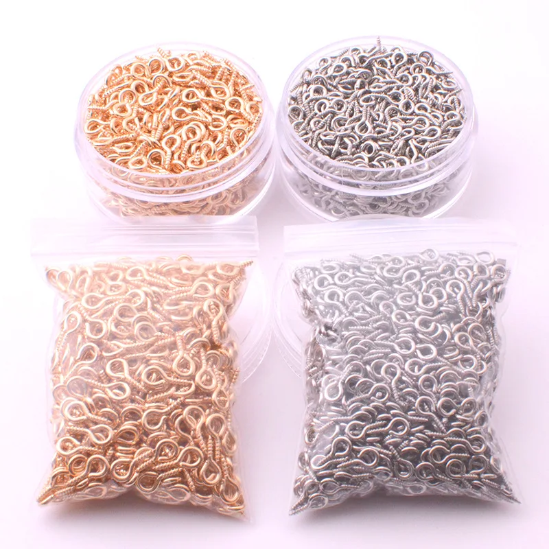 

200pcs/lot 4x8mm 10x5mm Mini Eye Pins Clasp KC Gold Rhodium Color Small Eye Loop Screw Bail for Top Drilled Charm Pendant Making
