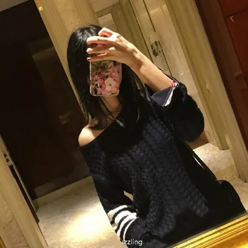 

Cotton Poncho Women Sweater Top Fashion Pullover The New Spring 2018 Sets Stripes Can Be Off-the-shoulder Number Female