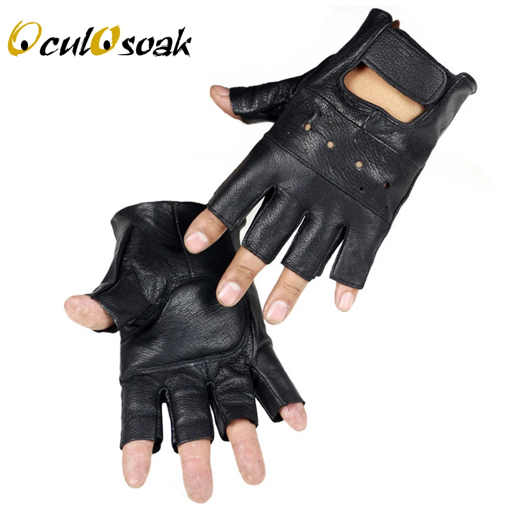 

2019 New Style Mens Sheep Leather Driving Gloves Fitness Gloves Half Finger Tactical Gloves Black Guantes Luva G002