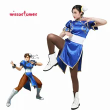 Chun Li Косплей Костюм для взрослых синий Cheongsam вечерние платья на Хэллоуин женский наряд