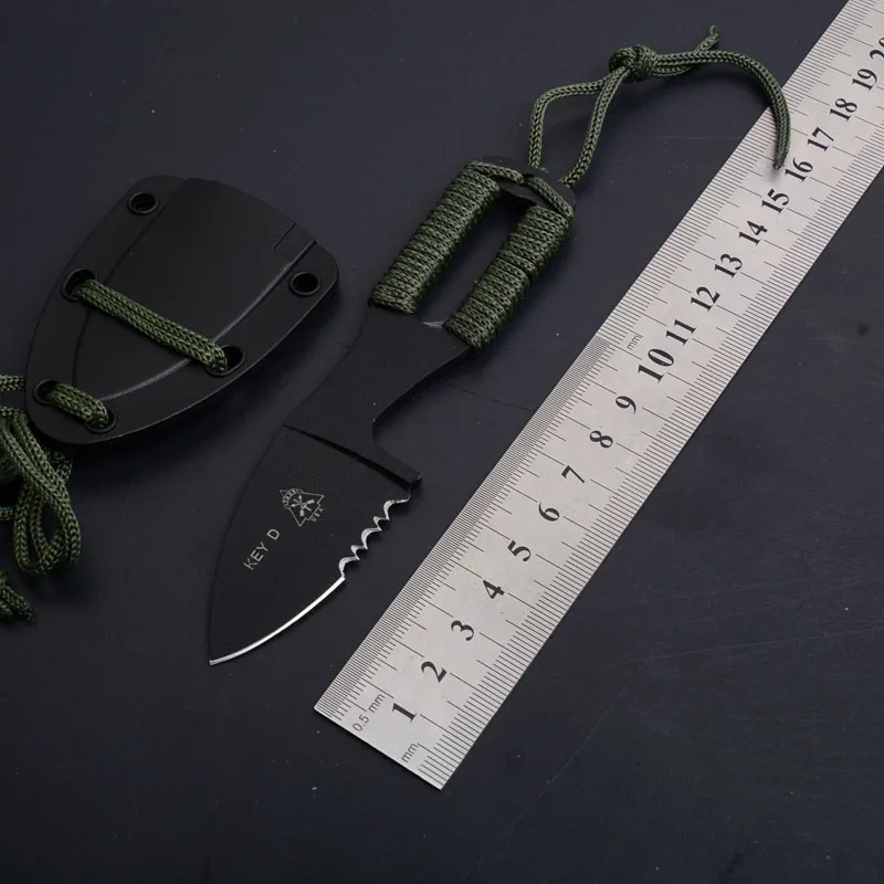 Wild-Wolf TOPS Key Knife D Neck Knife Cold Steel Fixed Blade Knife Stonewashed 3Cr13 57HRC Tactical Camping Survival EDC Tool With Sheath  (1)