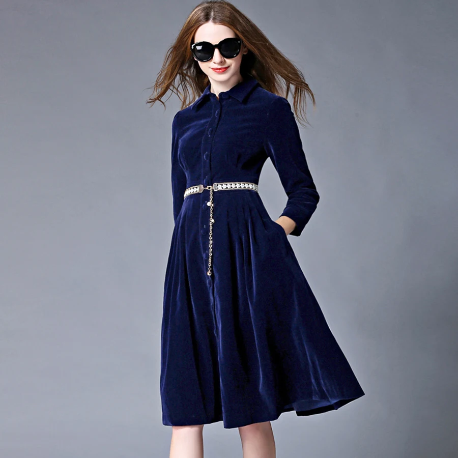 Velvet dress with belt Clearance