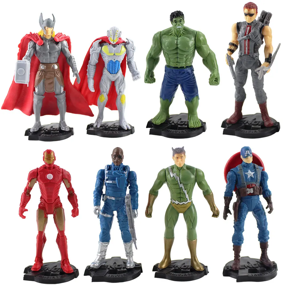

8pcs/lot Avengers Action Figures Iron Man Thor Hulk Captain America Hawkeye Quicksilver Model Toys