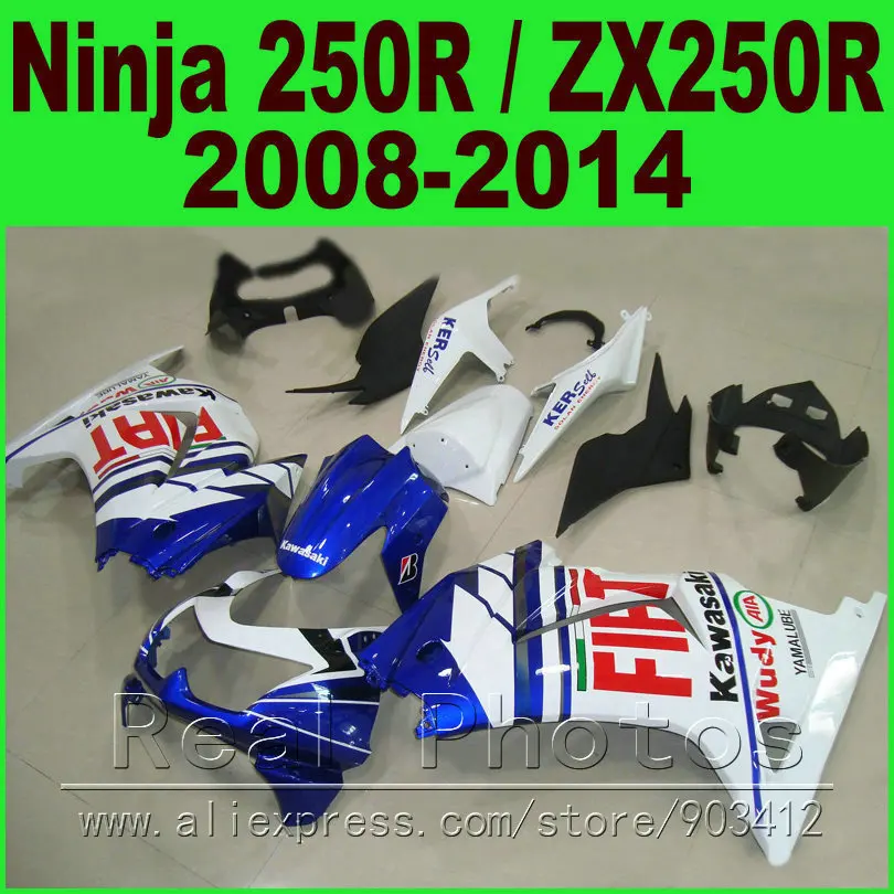 Blue white Kawasaki Ninja 250R Fairings kit 2008 2009 2010 2011 2012 2014 ZX 250 EX250 08 - 14 fairing body kits IK98