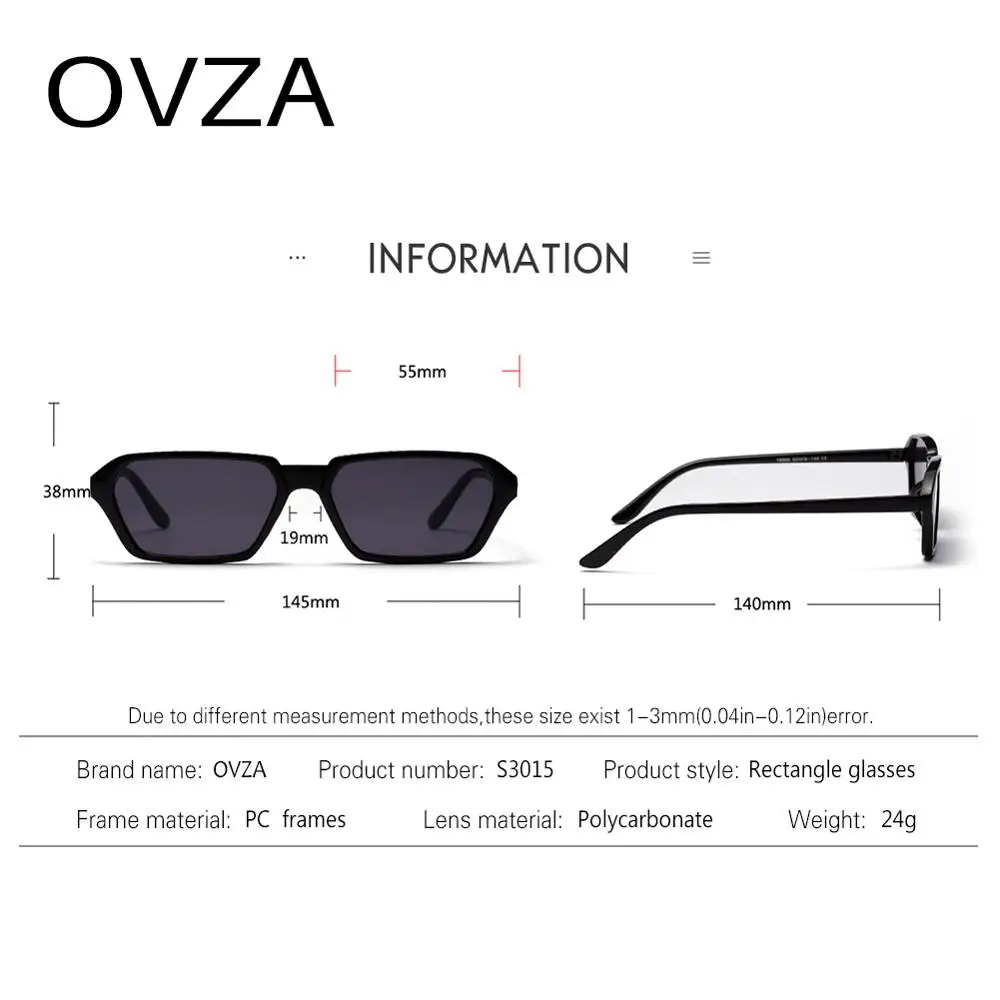 Мужские и женские прямоугольные солнцезащитные очки OVZA винтажные черные в стиле