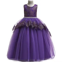 Длинное детское платье для подростков от 4 до 14 лет популярное Пышное Платье принцессы из золотого шелка с цветочным узором и сеткой для девочек Элегантное свадебное платье с цветочным узором для девочек