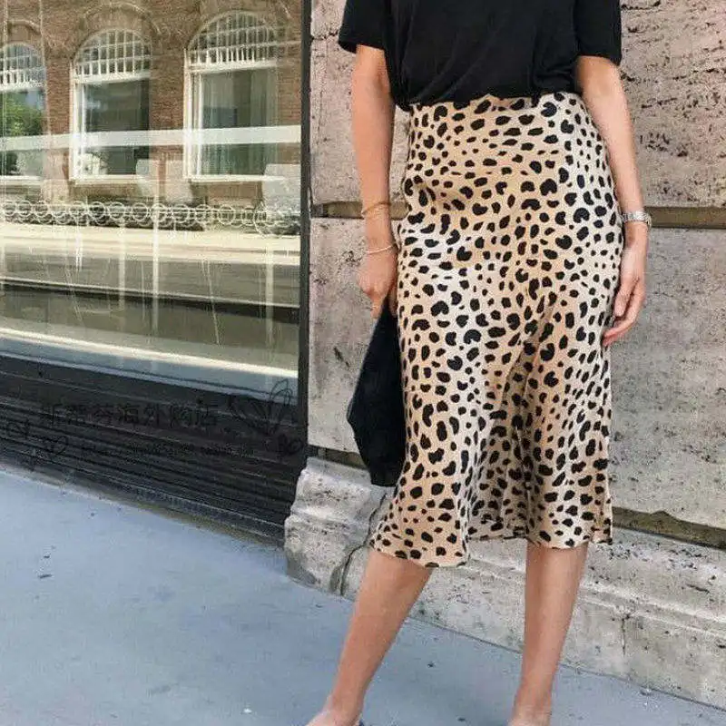Винтажные миди юбки с высокой талией Элегантная Женская юбка с леопардовым узором - Цвет: A1