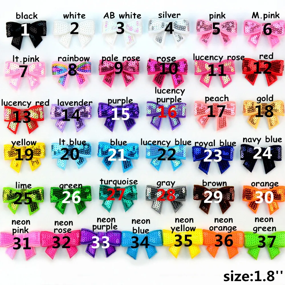 

300pcs/lot 37 Color 1.8'' Mini Sequined Bow Knot Appliques Custom For Sewing Craft Hair Accessories Wholesale Supply HDJ108