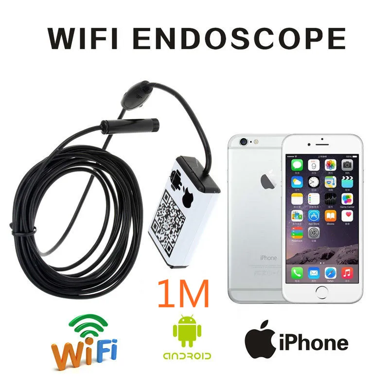 

Free shipping!WIFI IOS And Android Endoscope Borescope HD Inspection 1M Snake Camera 9MM