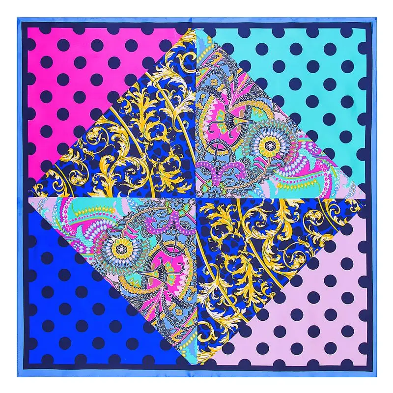 

POBING Plain Silk Scarf Women Spain Cashew Dot Print Square Scarves small Hijab Lady Bandana Female Foulard Neckchief 60CM