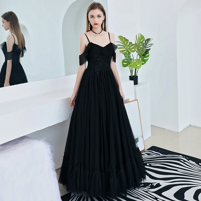 SSYfashion, крышка ремня, рукав, шнуровка, сзади, длина до пола, длинное черное вечернее платье, на заказ, для вечеринки, выпускного, торжественное платье, Robe De Soiree