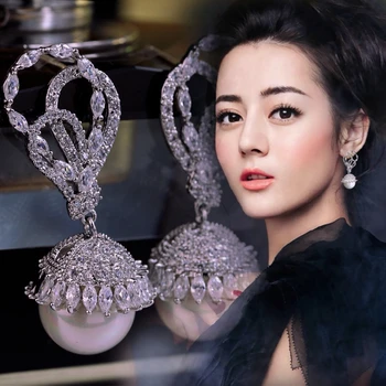 

Fashion Bridal Cross CZ Zircon Cross Flower Pearl Dangle Earring With 925 Women Wedding Hollow Crown Wedding Earring