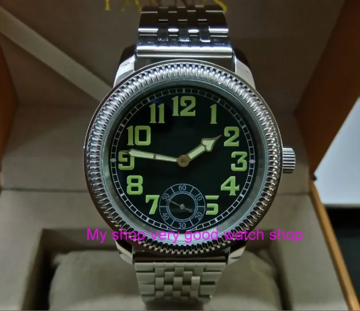 

44mm PARNIS Asian ST3621/6498 Mechanical Hand Wind movement Mechanical watches Luminous black dial men's watches sdgd03A