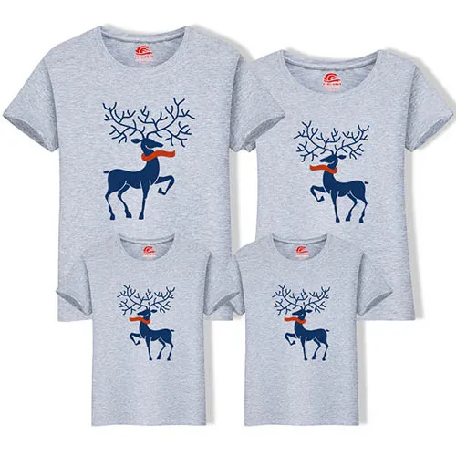 Рождественские костюмы с оленем для всей семьи; модные костюмы для папы и сына; одинаковая семейная одежда для мамы и дочки; футболки с короткими рукавами - Цвет: gray