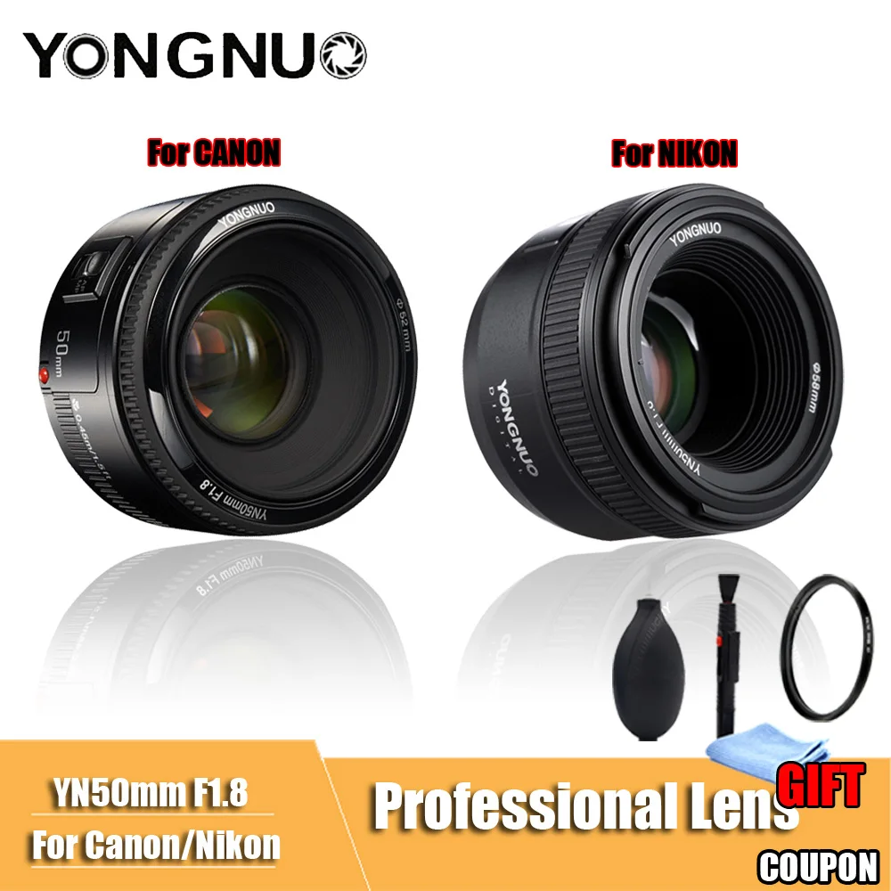 YONGNUO YN50mm F1.8 Большая диафрагма Автофокус Объектив DSLR объектив камеры для canon для Nikon D800 D300 D700 D3200 D3300 D5100