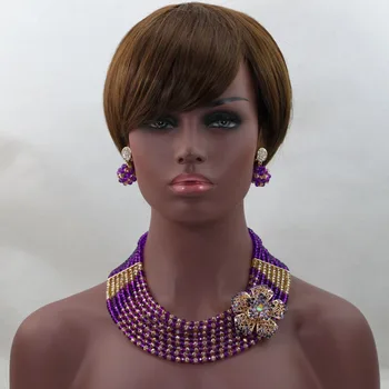 

Fashion Purple African Wedding Party Beads Necklaces Bracelet Earrings Set Nigerian Wedding Crystal Beads Jewelry Set ALJ554
