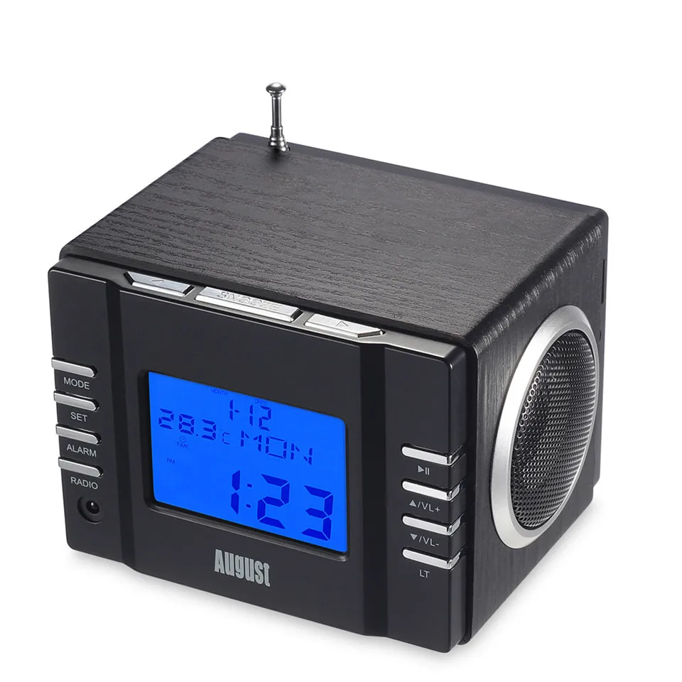 August MB300H Portable Clock Radio with FM Stereo System