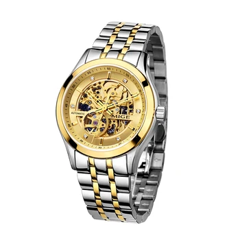 

2017 New Hot Sale Skeleton Automatic Mans Watches Gold White Relogio Masculino Steel Watchband Saphire Dial Waterproof Man Watch