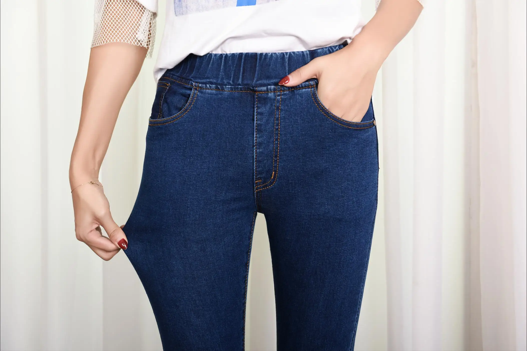 Качественные повседневные женские джинсы размера плюс, узкие Стрейчевые хлопковые джинсовые брюки для женщин, обтягивающие джинсы с карманами для мам, узкие Брюки 6XL